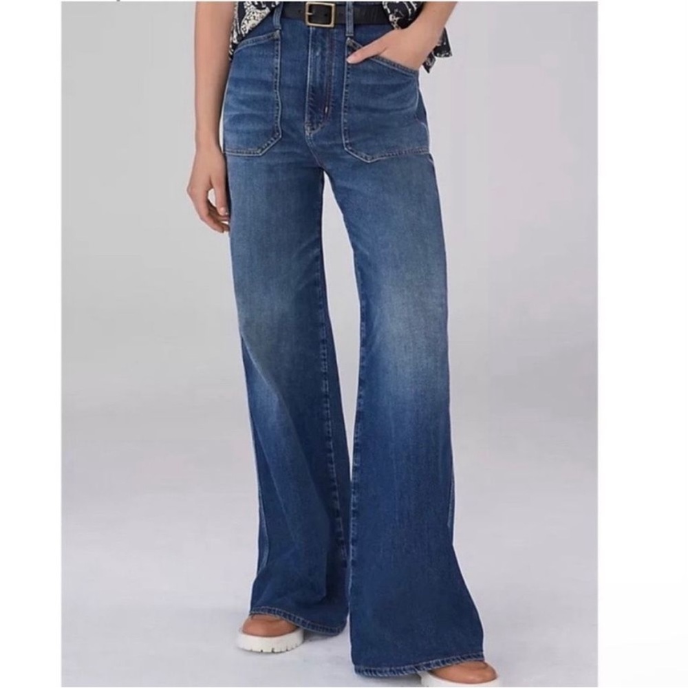 Pilcro Dark Wash High Rise The Carpenter Wide Leg Utility Jeans Size 27